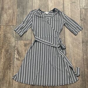 Navy Blue and White Chevron Pattern Dress